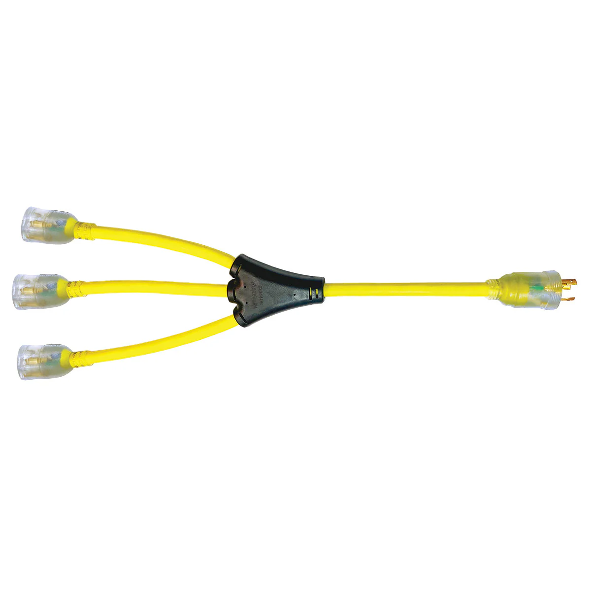 Voltec 20 Amp Generator "W" Adapter w/ Locking Plug & Lighted Ends (L5-20P Plug to Triple 5-20R)