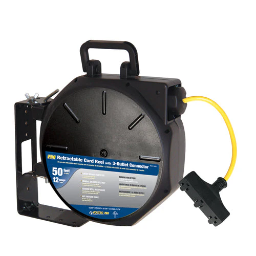 Voltec 50ft 3-Outlet Retractable Extension Cord Reel