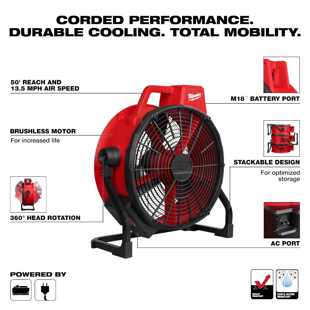 Milwaukee M18 Brushless 18" Fan - Tool Only - Image 2