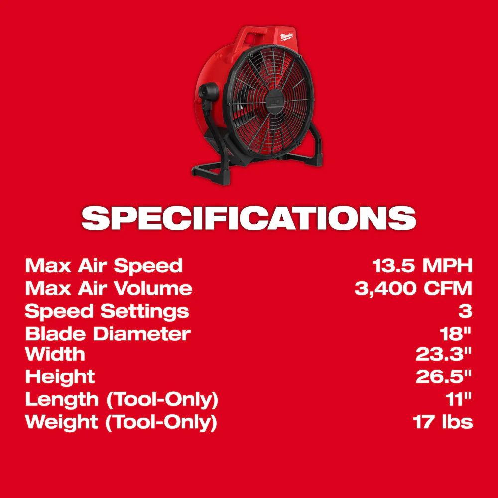 Milwaukee M18 Brushless 18" Fan - Tool Only - Image 3