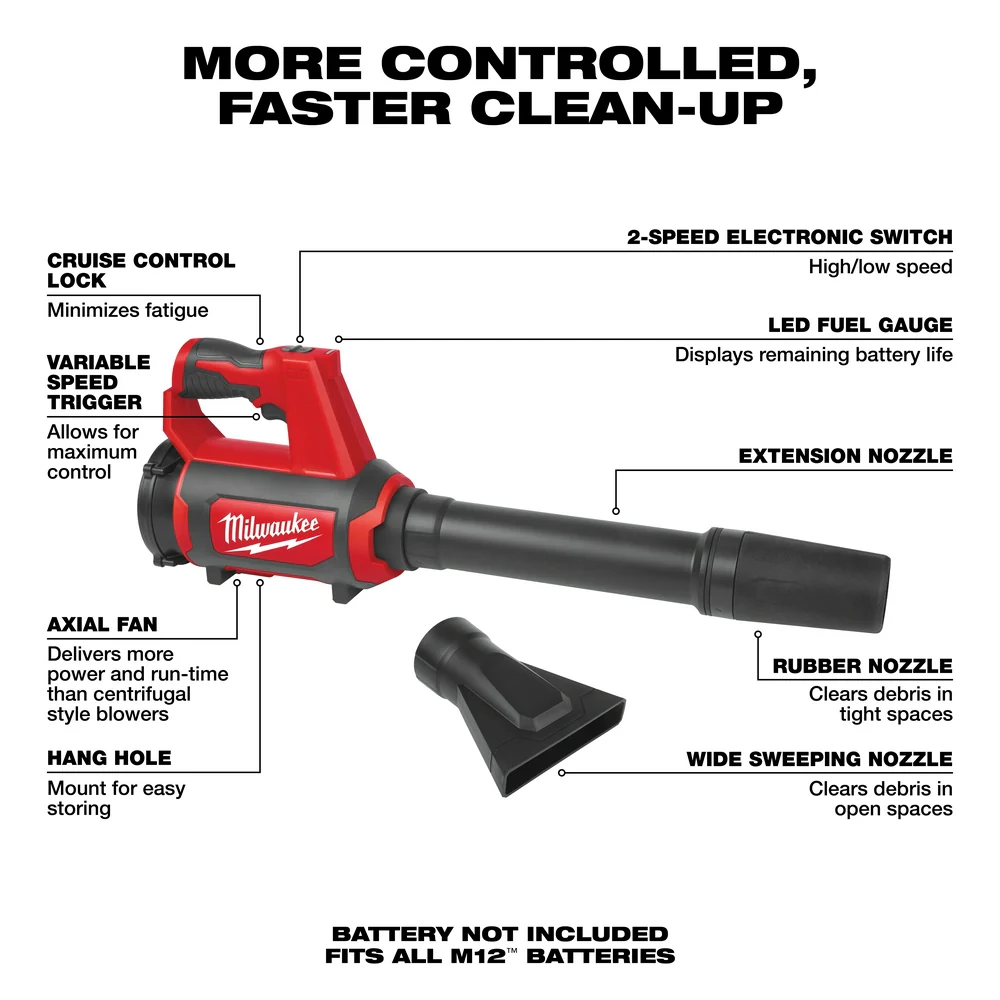 Milwaukee M12 Cordless Compact Spot Blower - Tool Only - Image 3