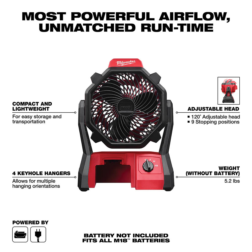 Milwaukee M18 Cordless Jobsite Fan - Tool Only - Image 3