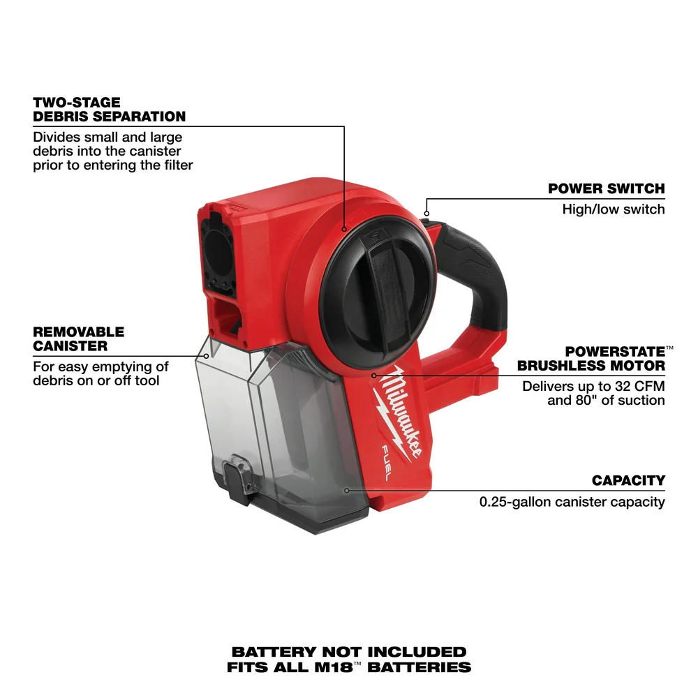 Milwaukee M18 FUEL Cordless Compact Vacuum - Tool Only - Image 7