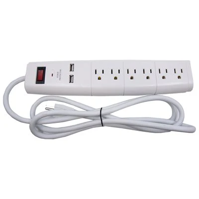 6ft 6-Outlet Surge Protector Power Bar w/ 2 USB Charging Ports