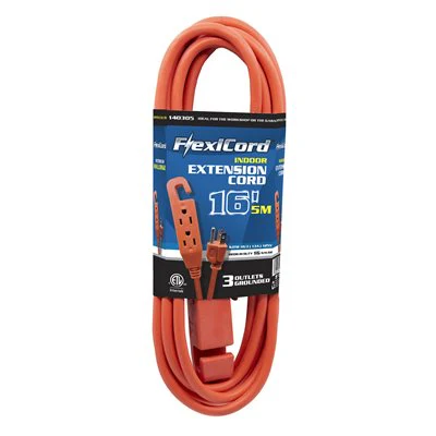 Indoor SJTW 16/3 Extension Cord 3-Tap Orange - 15ft