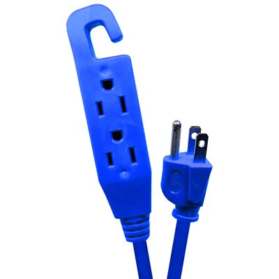 Outdoor SJTW 16/3 Block Heater Extension Cord 3-Tap Blue - 15ft