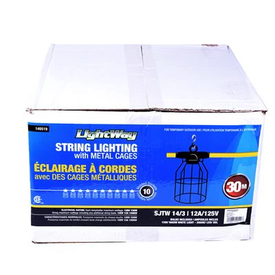 Industrial 15W LED String Light Set 10-Cage SJTW 12/3 - 100ft - Image 4