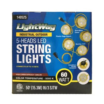 Industrial 60W LED String Work Light Set 5-Head SJTW 16/3 - 50ft - Image 7