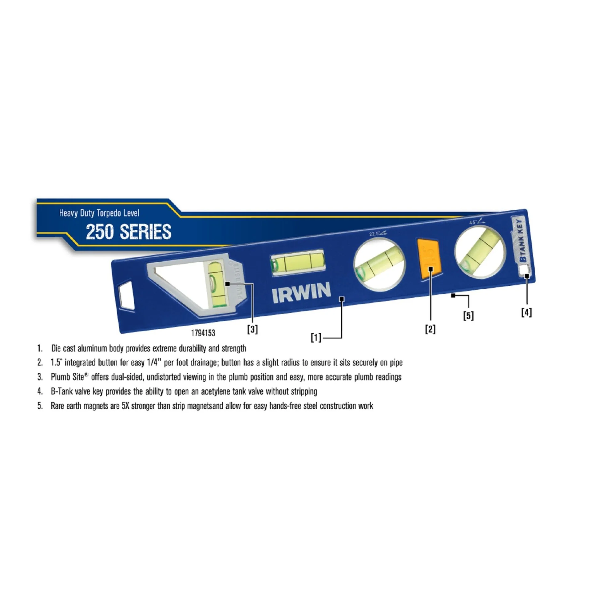 Irwin 250 Series Magnetic 9" Metal Torpedo Level - Image 14