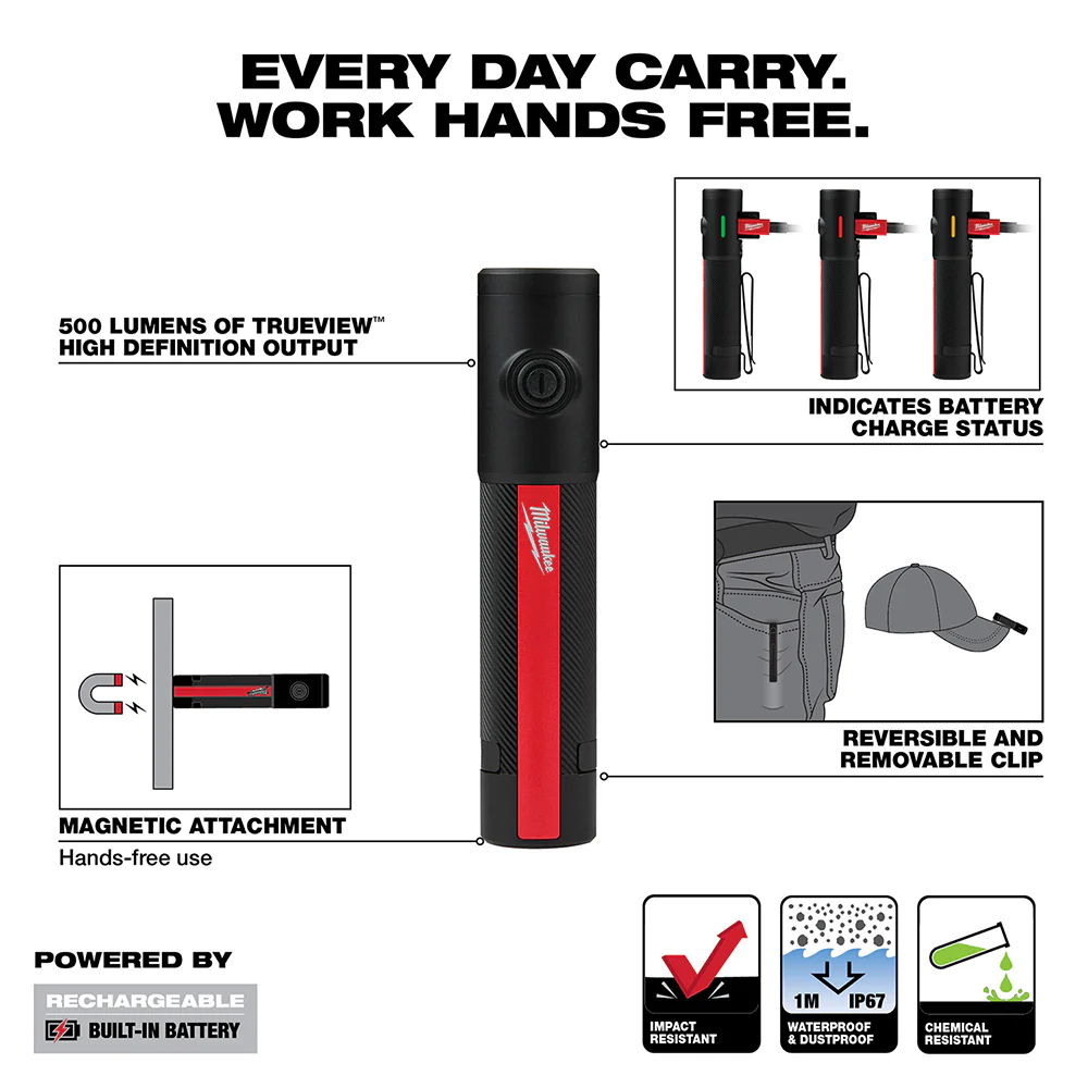 Milwaukee Rechargeable 500L Everyday Carry Flashlight w/ Magnet - Image 3