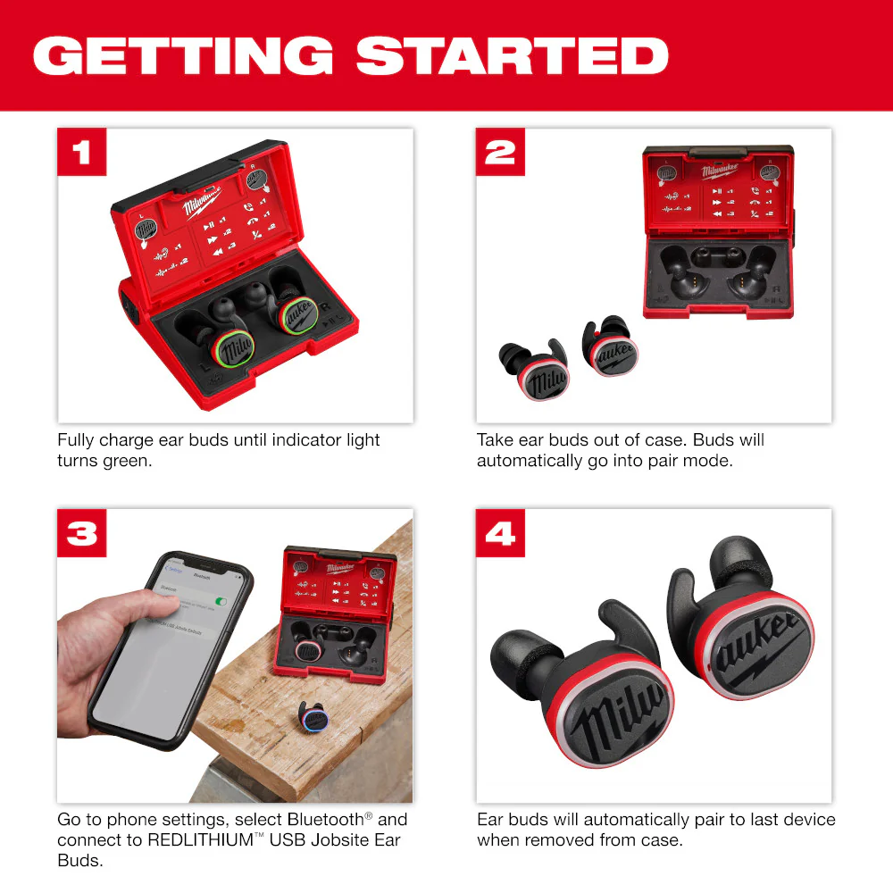 Milwaukee REDLITHIUM USB Bluetooth Jobsite Ear Buds - Image 12