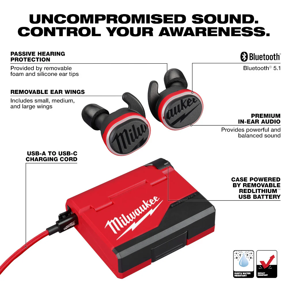 Milwaukee REDLITHIUM USB Bluetooth Jobsite Ear Buds - Image 8