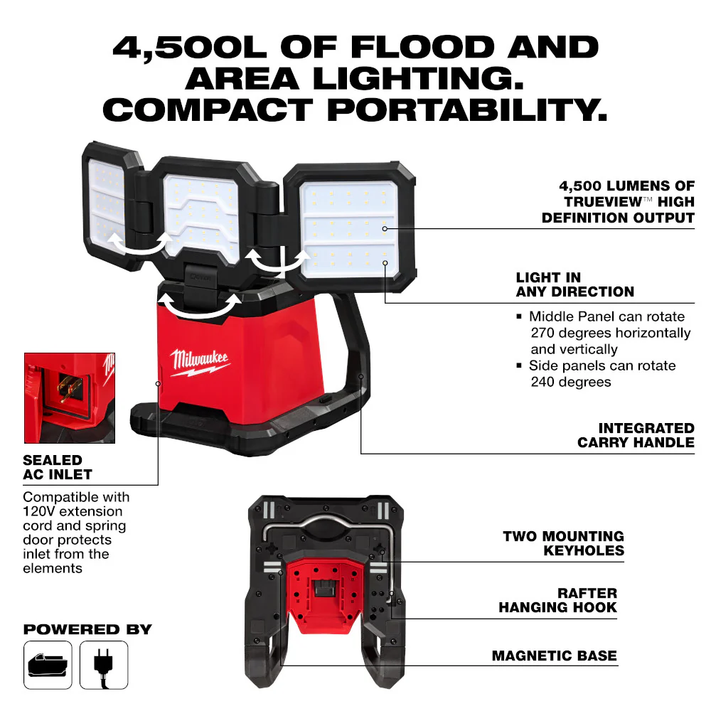 Milwaukee M18™ ROVER™ Dual Power Triple-Panel Flood & Area Light - Image 2
