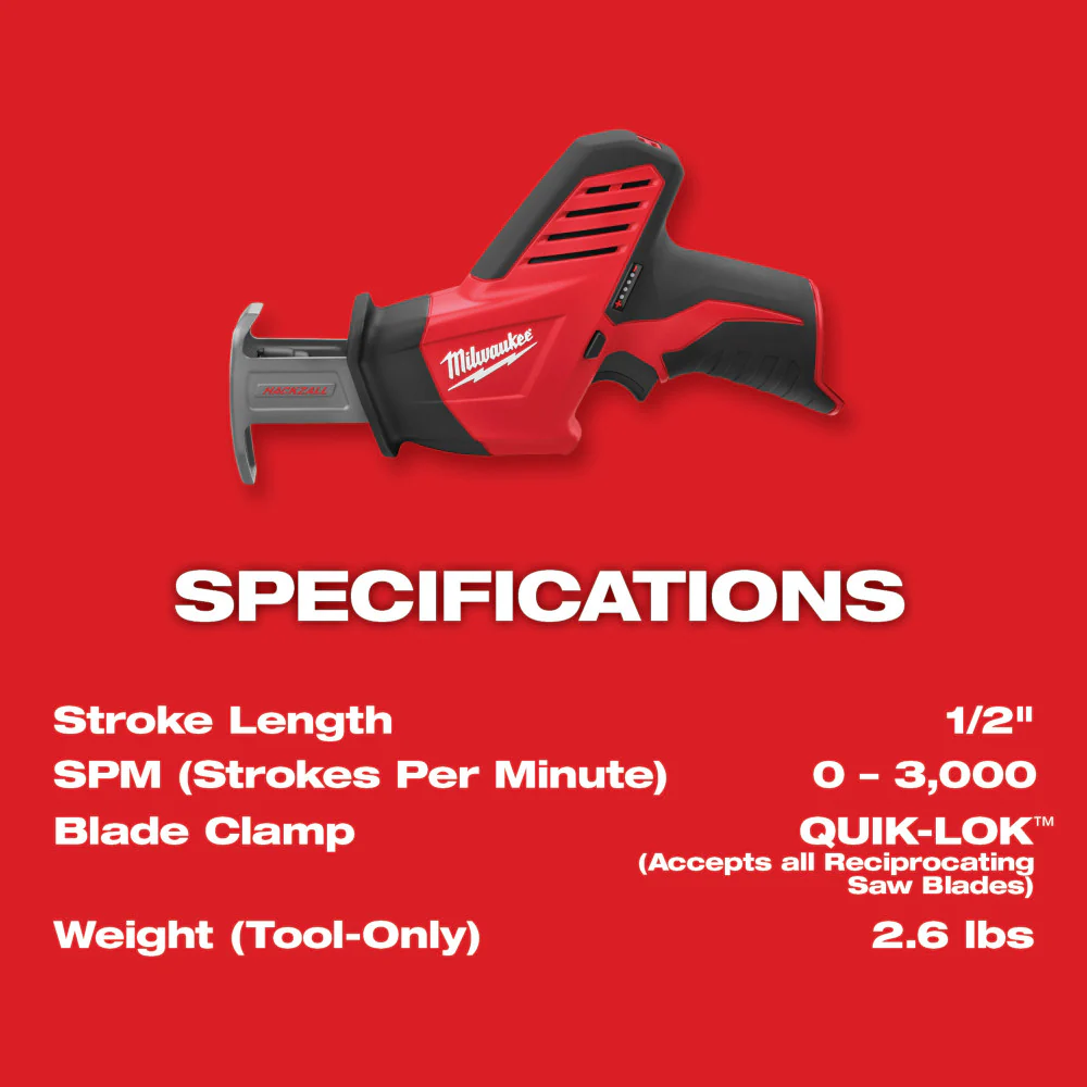 Milwaukee M12 Cordless HACKZALL Reciprocating Saw - Tool Only - Image 3