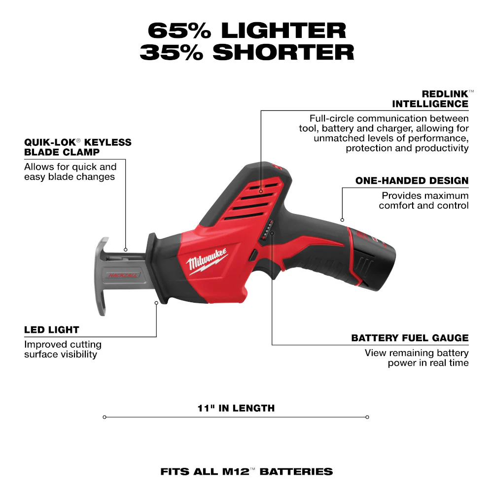 Milwaukee M12 Cordless HACKZALL Reciprocating Saw One Battery Kit - Image 3
