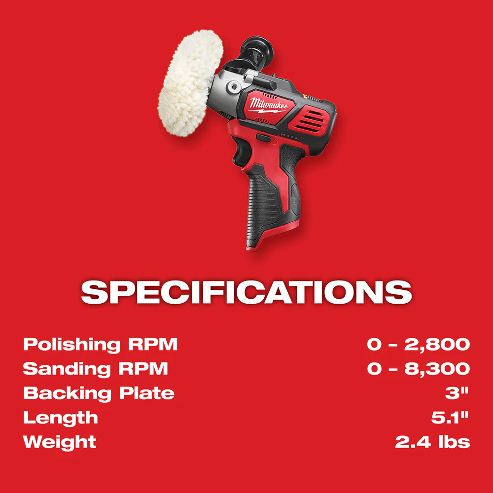 Milwaukee M12 Cordless Variable Speed Polisher/Sander XC/Compact Battery Kit - Image 4