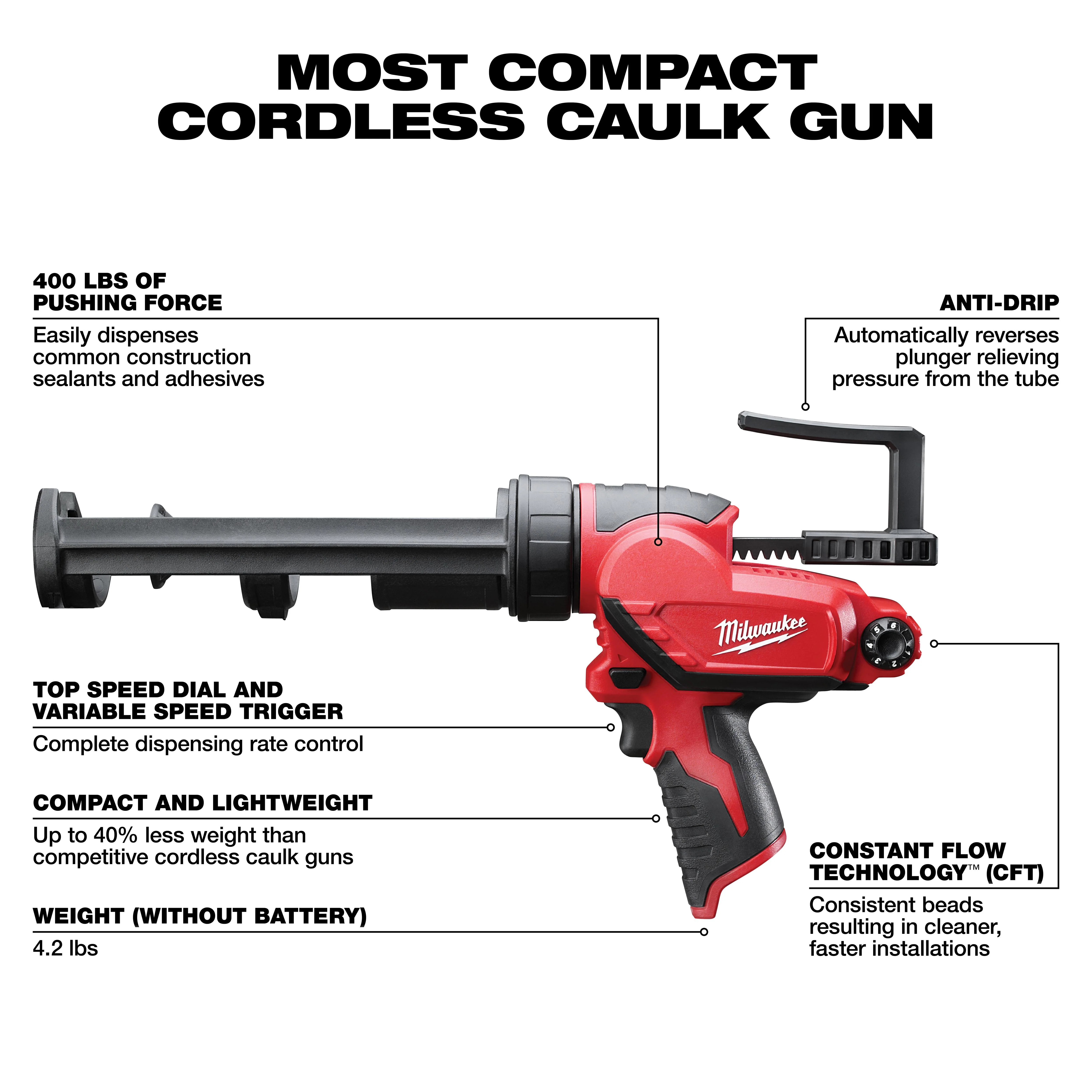 Milwaukee M12 Cordless 10 oz Caulk Gun-- Tool Only - Image 3