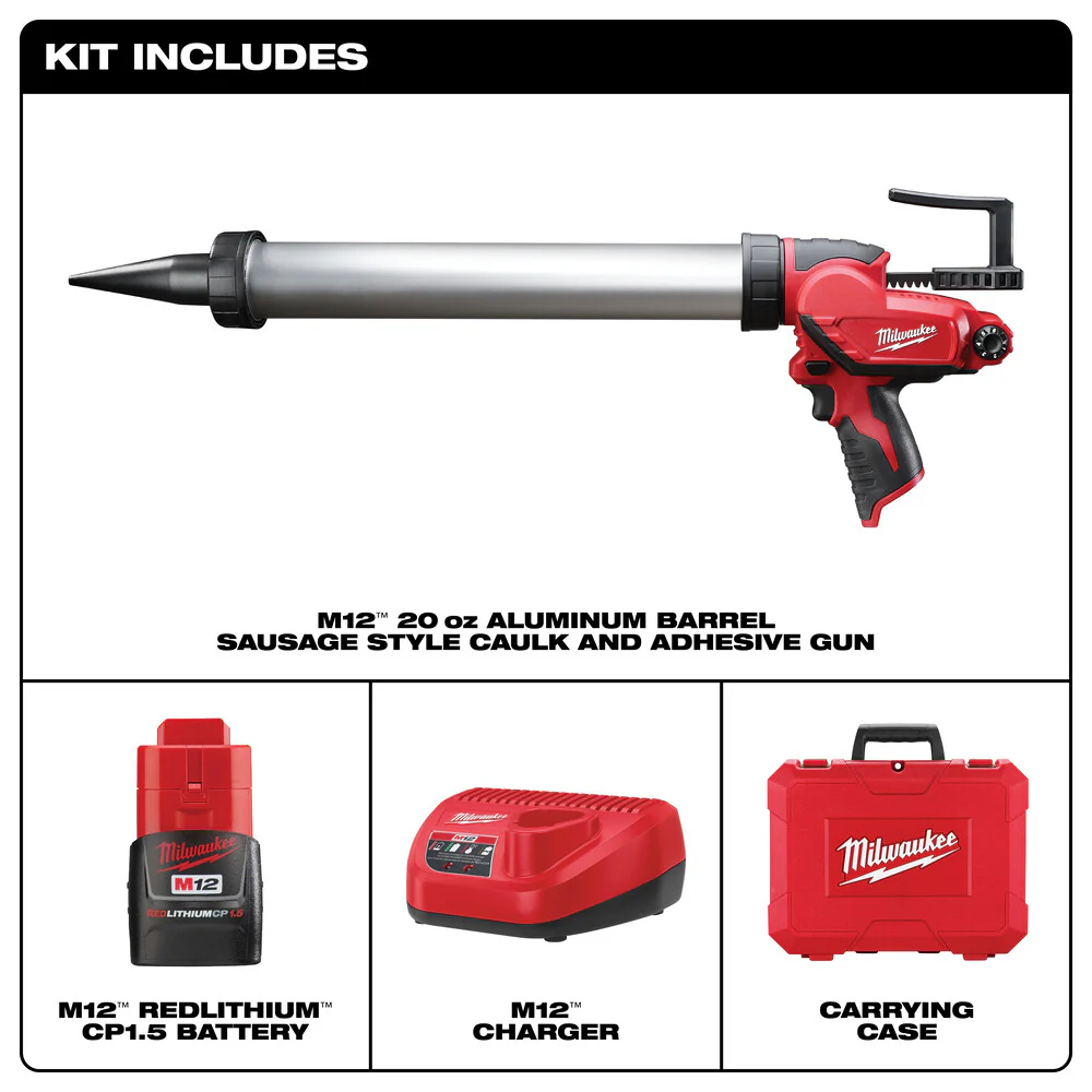 Milwaukee M12 20 oz. Aluminum Barrel Sausage Caulk Gun Kit - Image 3
