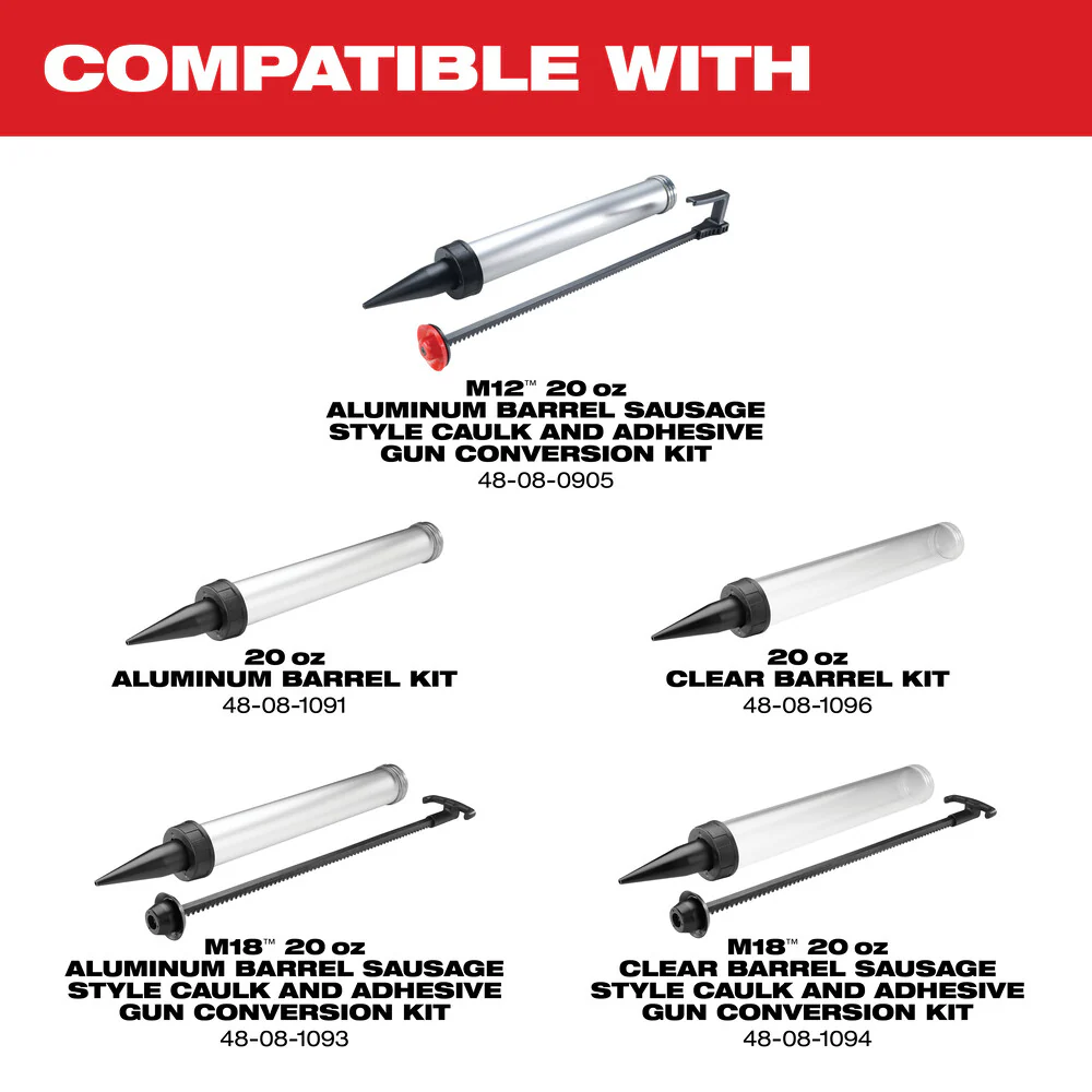 Milwaukee M12 20 oz. Aluminum Barrel Sausage Caulk Gun Kit - Image 4