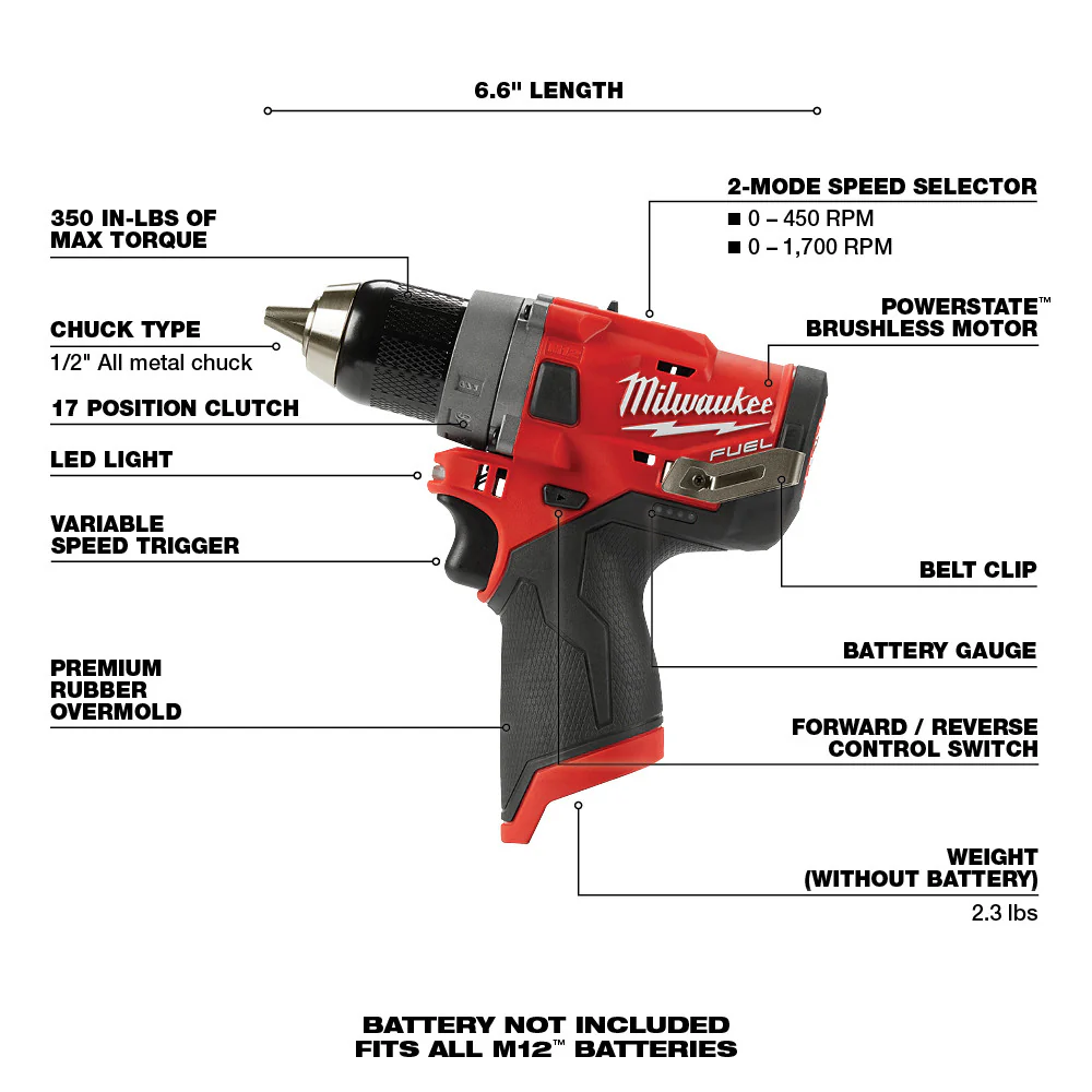 Milwaukee M12 FUEL Cordless 1/2" Drill Driver  - Tool Only - Image 7