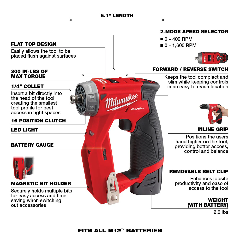 Milwaukee M12 FUEL Cordless Installation Drill/Driver Kit - Image 8