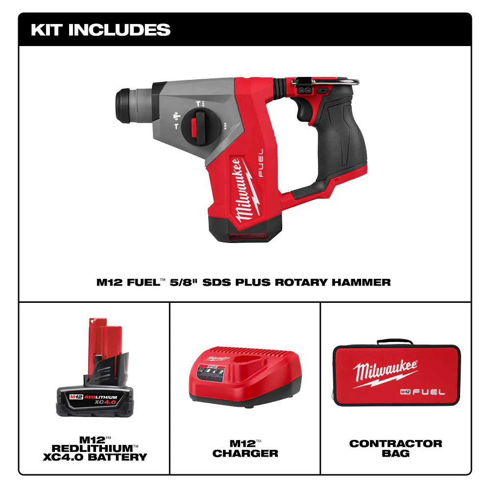 Milwaukee M12 FUEL 5/8" SDS Plus Rotary Hammer Kit - Image 4