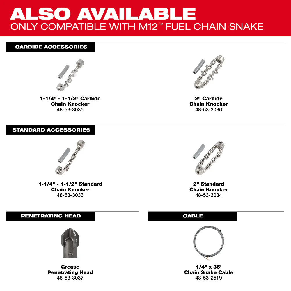 Milwaukee M12 FUEL High Speed Chain Snake For 1-1/4"-2" Pipes - Image 10