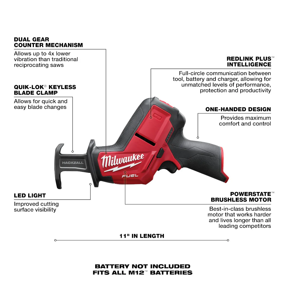 Milwaukee M12 FUEL Cordless HACKZALL Reciprocating Saw - Tool Only - Image 6