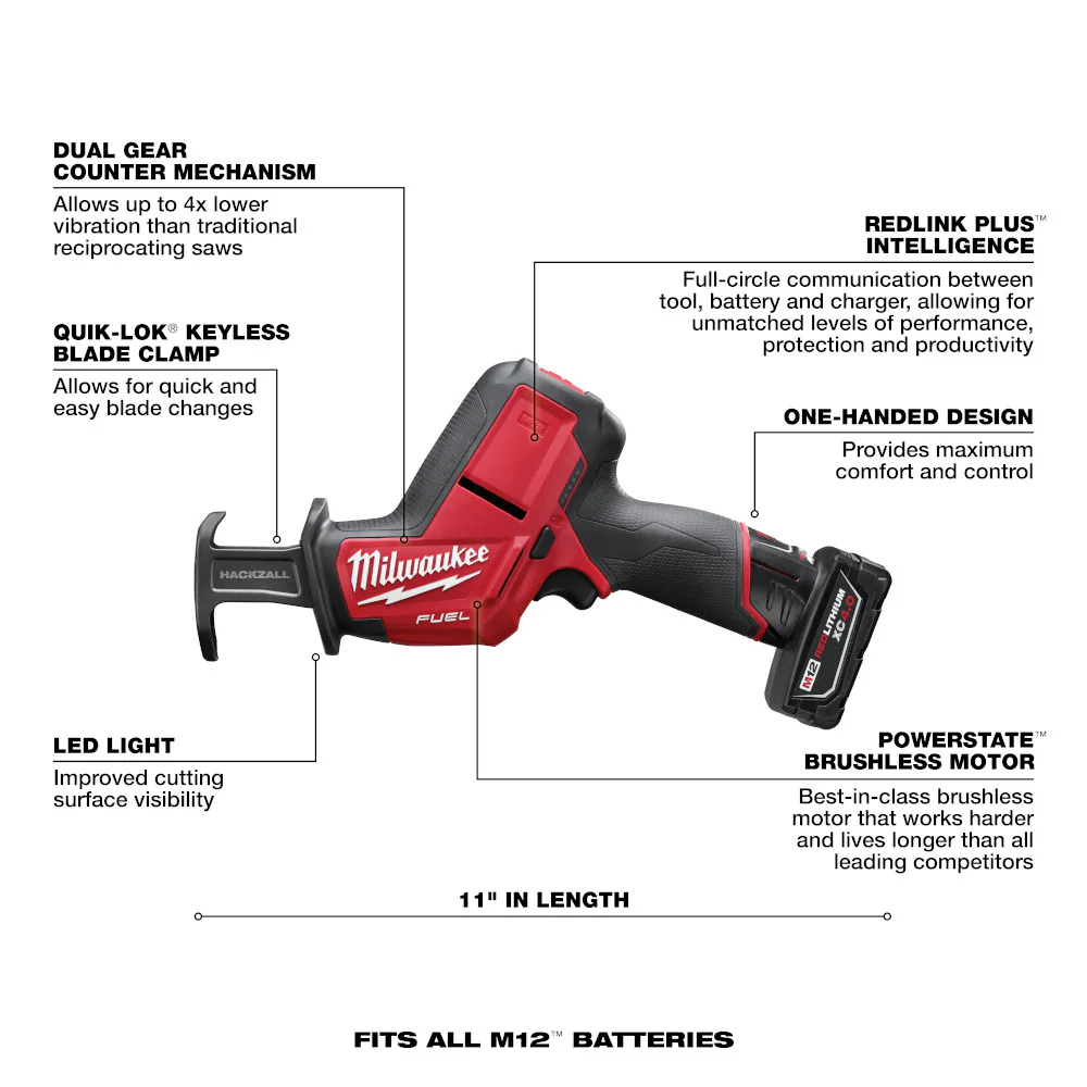 Milwaukee M12 FUEL Cordless HACKZALL Reciprocating Saw Kit - Image 7