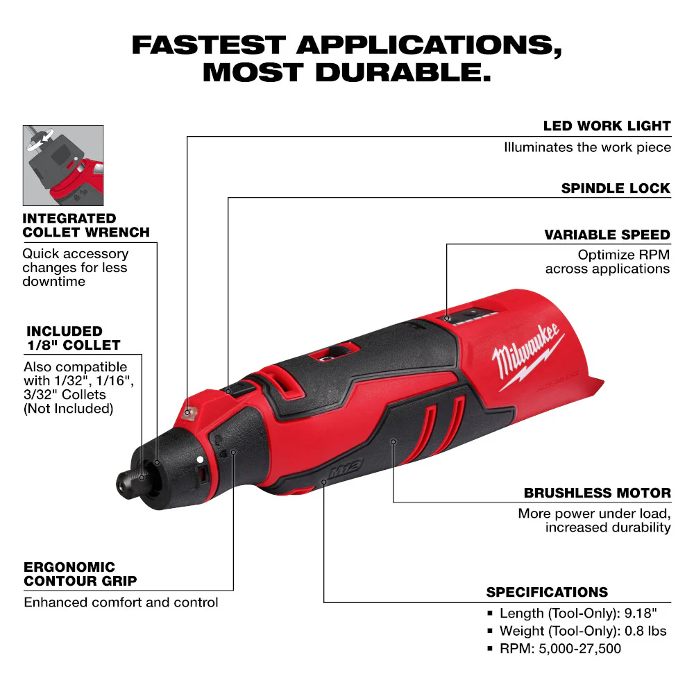 Milwaukee M12 Brushless Rotary Tool (Tool Only) - Image 2