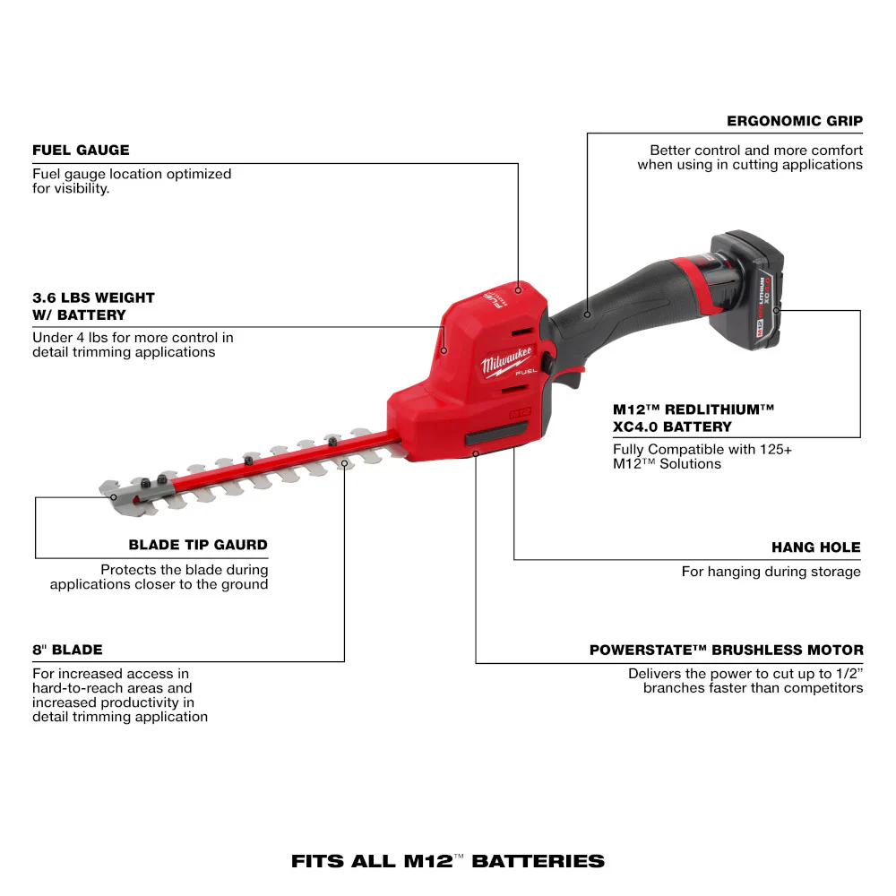 Milwaukee M12 FUEL 8" Hedge Trimmer Kit - Image 4