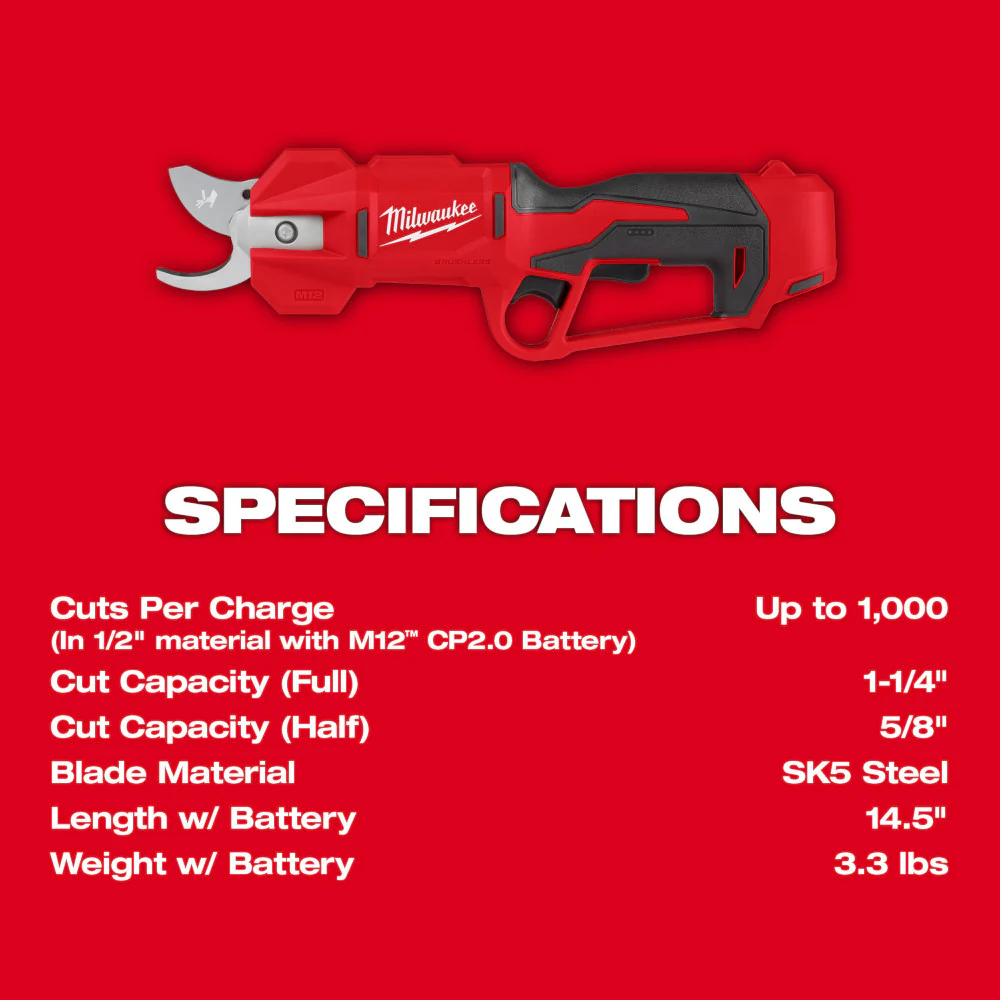 Milwaukee M12 Brushless Pruning Shears - Tool Only - Image 3