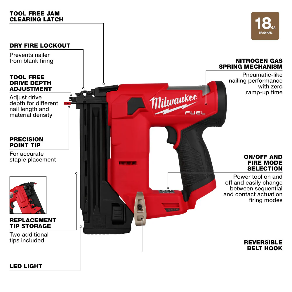 Milwaukee M12 FUEL™ 18 Gauge Compact Brad Nailer - Tool Only - Image 5
