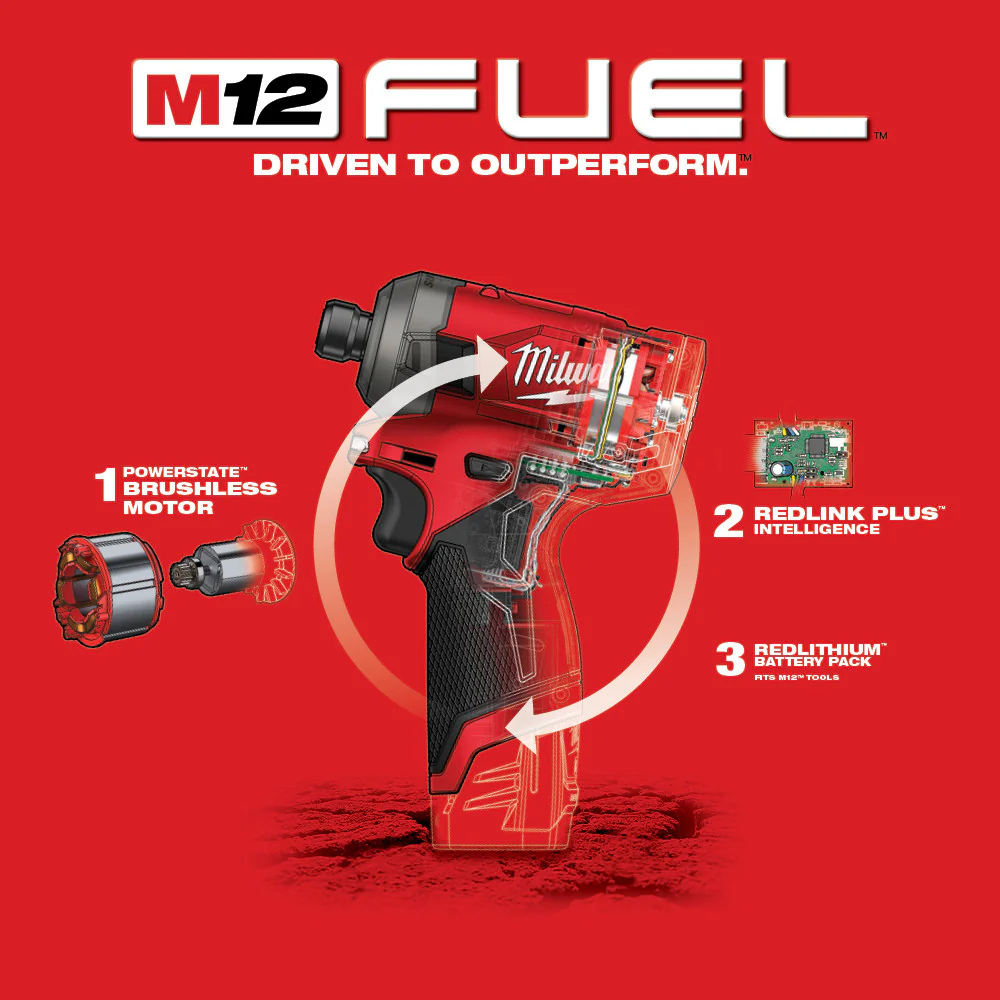 Milwaukee M12 FUEL Cordless SURGE 1/4" Hex Hydraulic Driver - Tool Only - Image 7