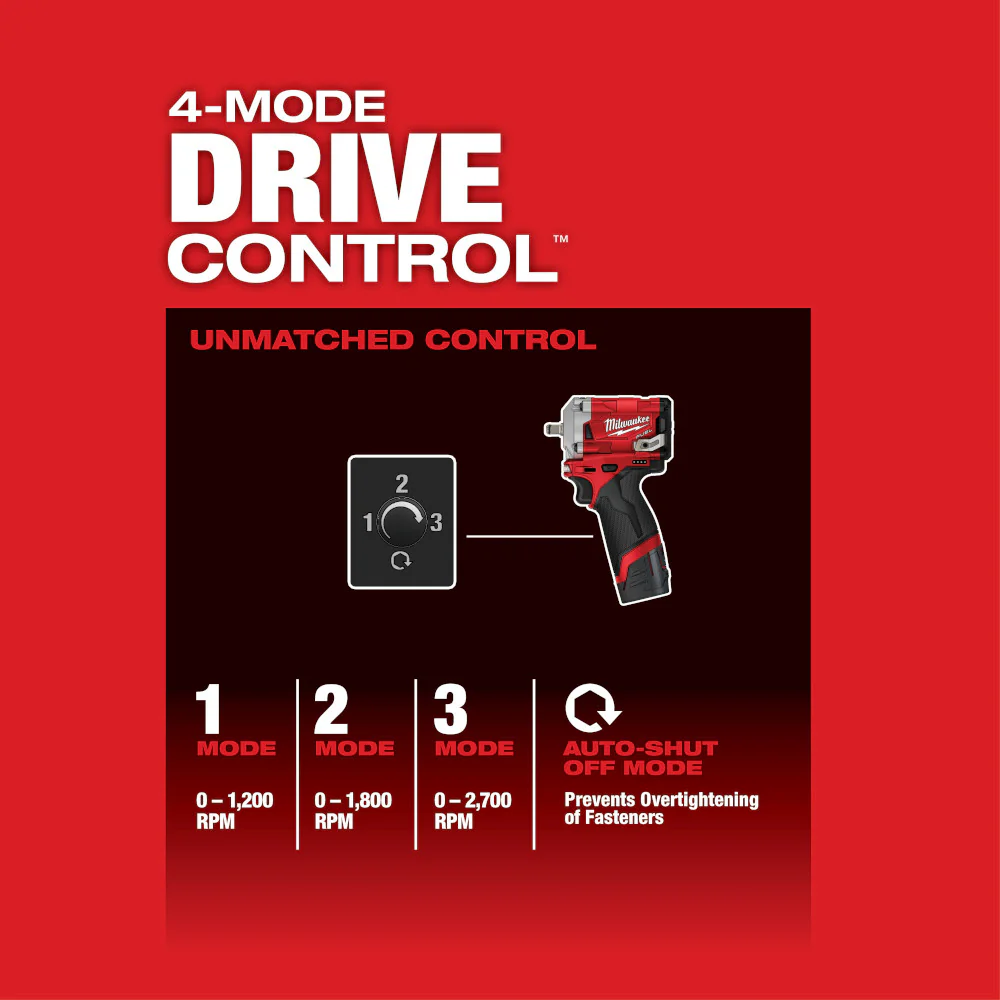 Milwaukee M12 FUEL Cordless Stubby 3/8" Impact Wrench  - Tool Only - Image 5