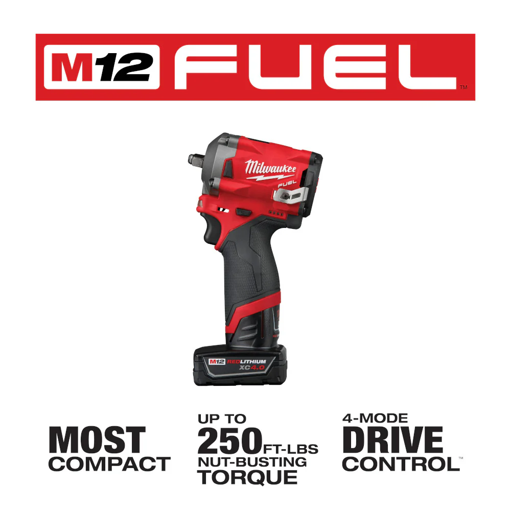 Milwaukee M12 FUEL Cordless Stubby 3/8" Impact Wrench Kit - Image 3