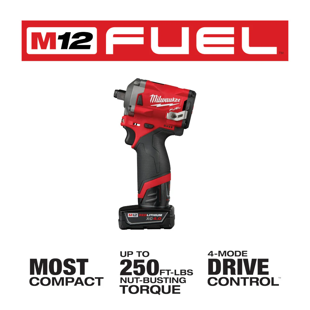 Milwaukee M12 FUEL Cordless Stubby 1/2" Impact Wrench Kit - Image 3