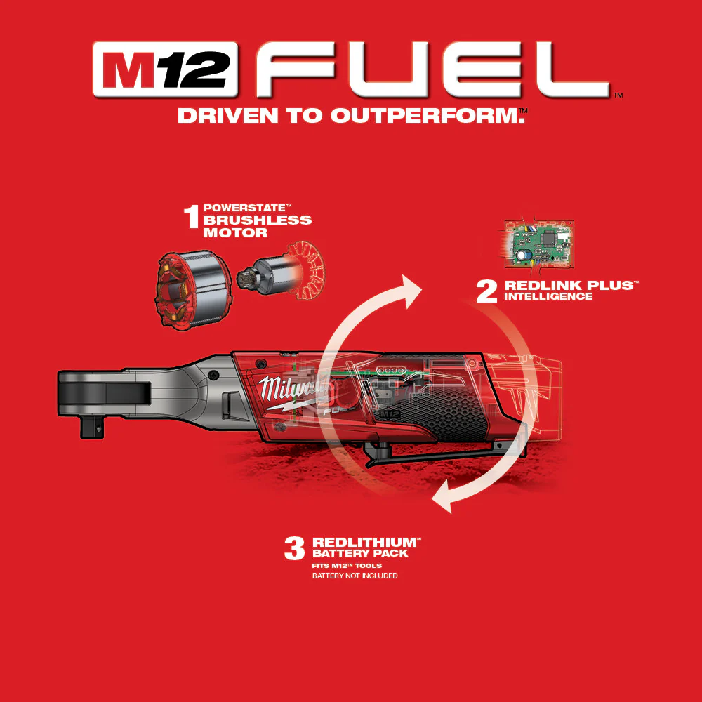 Milwaukee M12 FUEL Cordless 3/8" Ratchet - Tool Only - Image 6