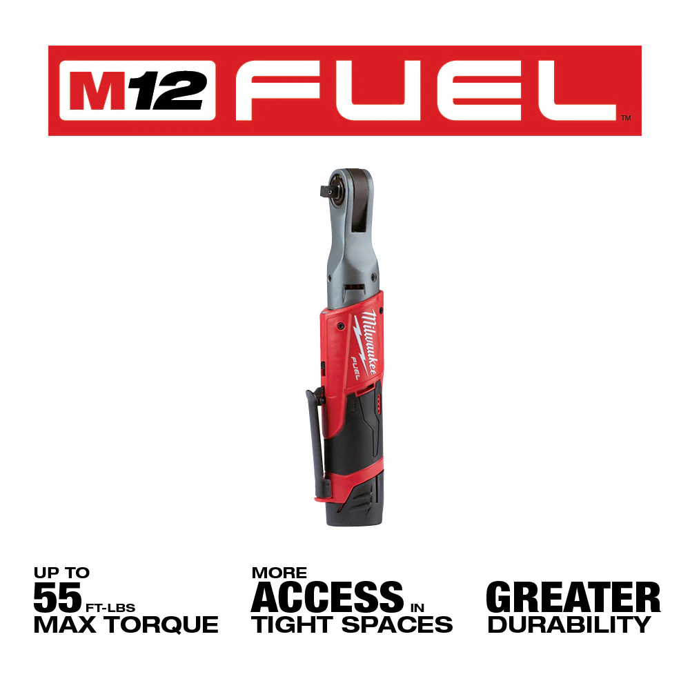 Milwaukee M12 FUEL Cordless 3/8" Ratchet Two Battery Kit - Image 3