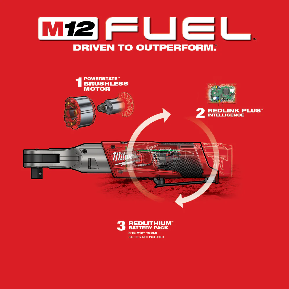 Milwaukee M12 FUEL Cordless 1/2" Ratchet - Tool Only - Image 6