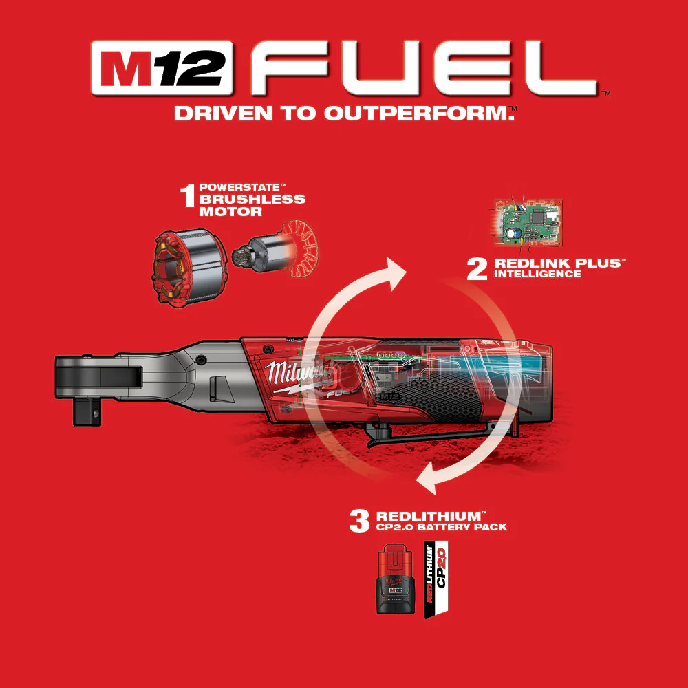 Milwaukee 2558-22 M12 FUEL™ 1/2" Ratchet 2 Battery Kit - Image 7