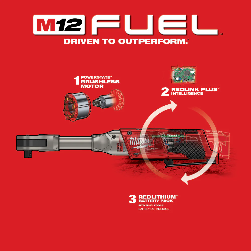 Milwaukee M12 FUEL Cordless 3/8" Extended Reach Ratchet - Tool Only - Image 6