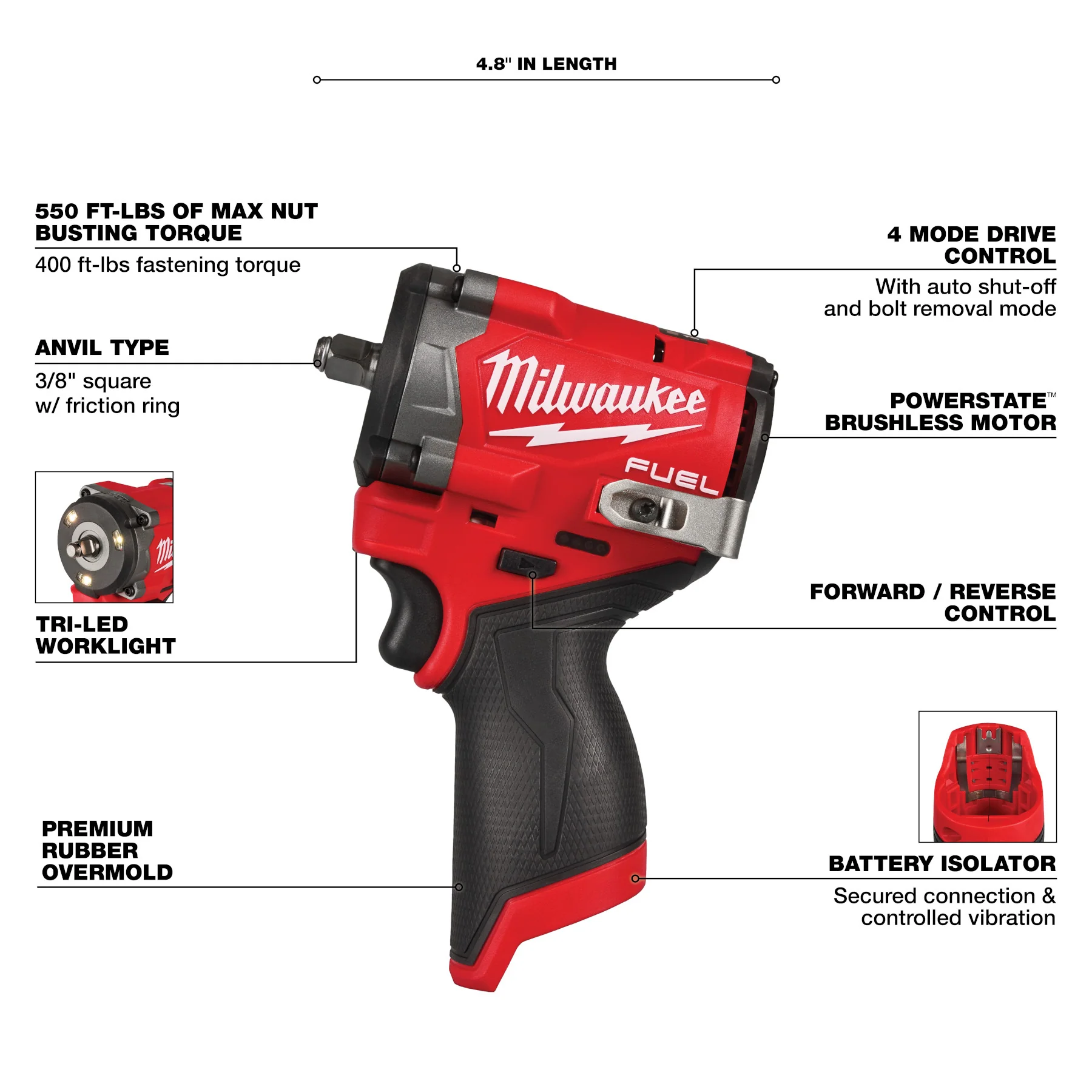 Milwaukee M12 FUEL™ Stubby 3/8" Impact Wrench 1 Battery Kit - Image 13