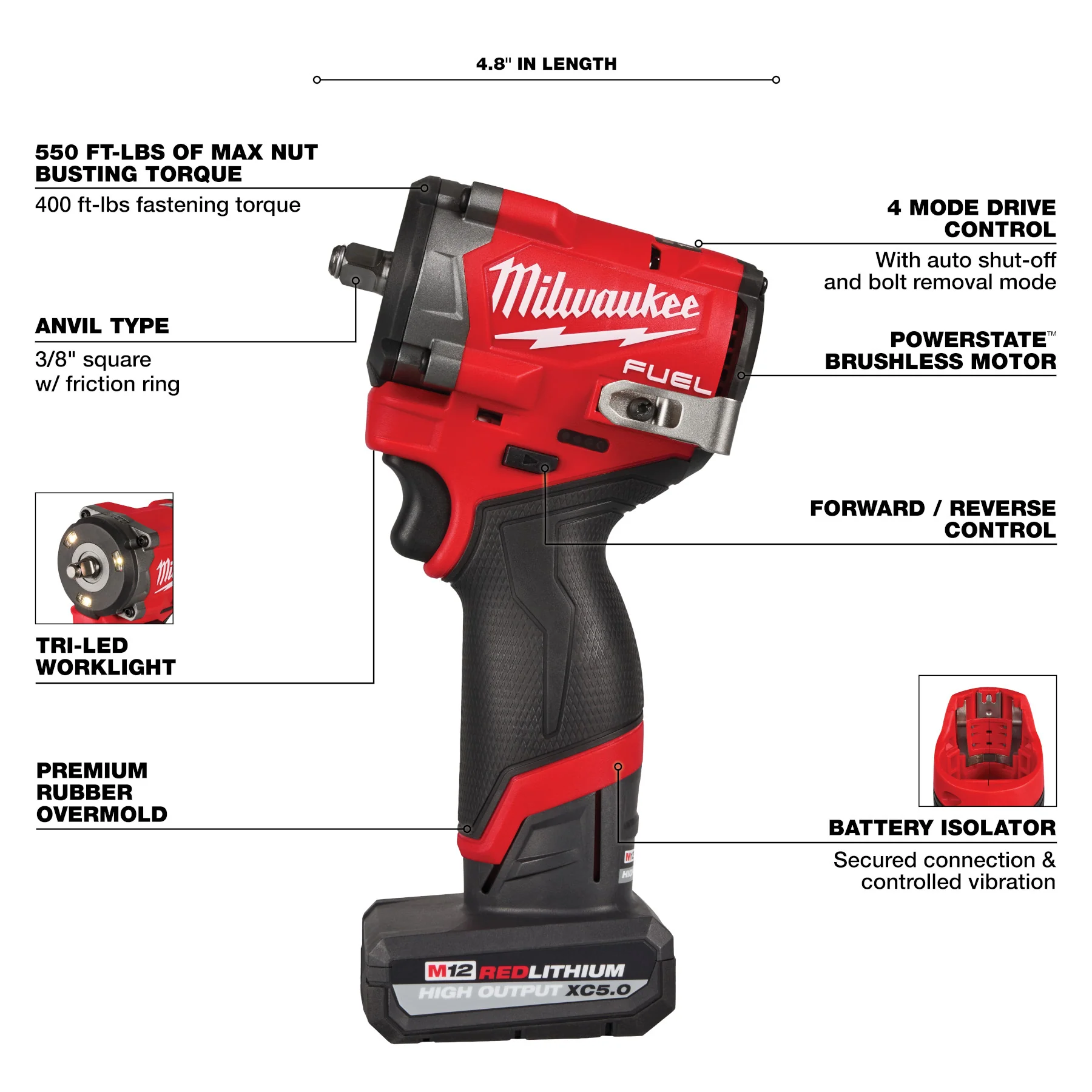 Milwaukee M12 FUEL™ Stubby 3/8" Impact Wrench 2 Battery Kit - Image 10
