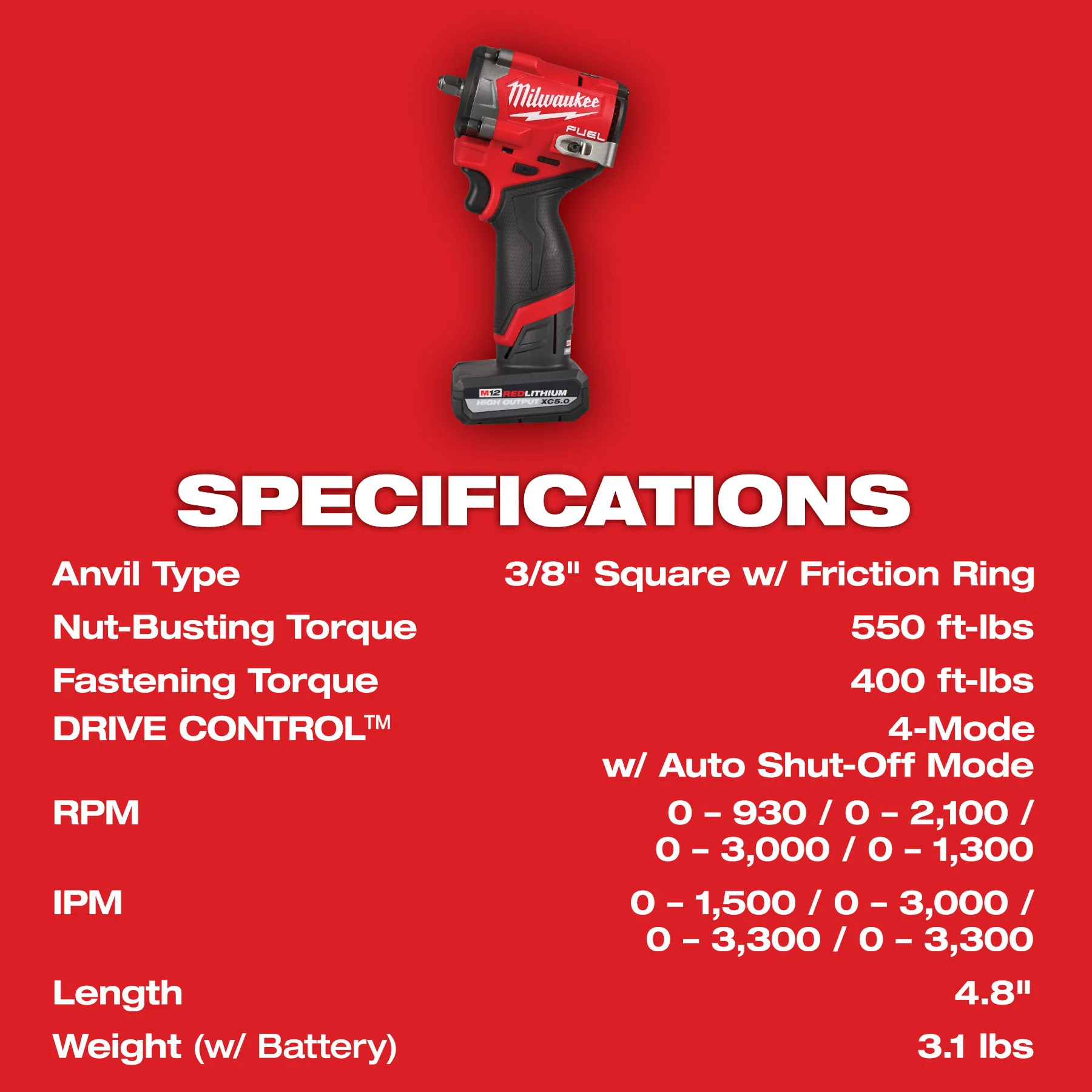 Milwaukee M12 FUEL™ Stubby 3/8" Impact Wrench 2 Battery Kit - Image 11