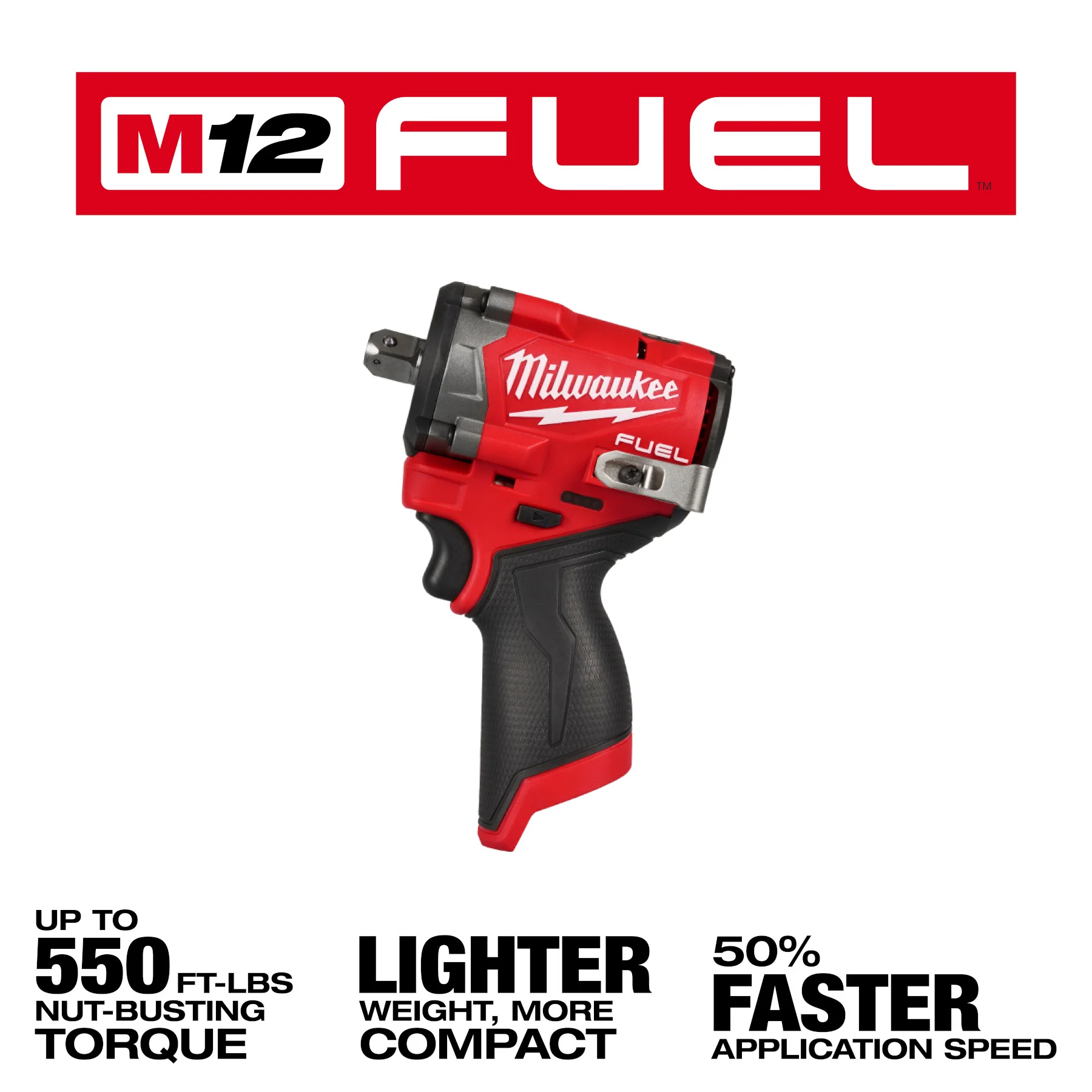 Milwaukee M12 FUEL™ Stubby 1/2" Impact Wrench w/ Pin Detent - Tool Only - Image 4