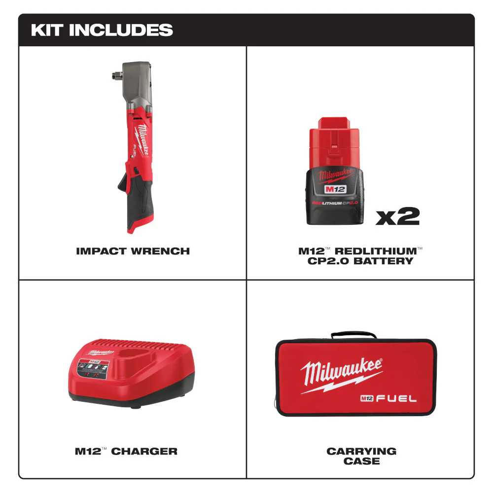 Milwaukee M12 FUEL 1/2" Right Angle Impact Wrench Kit - Image 2