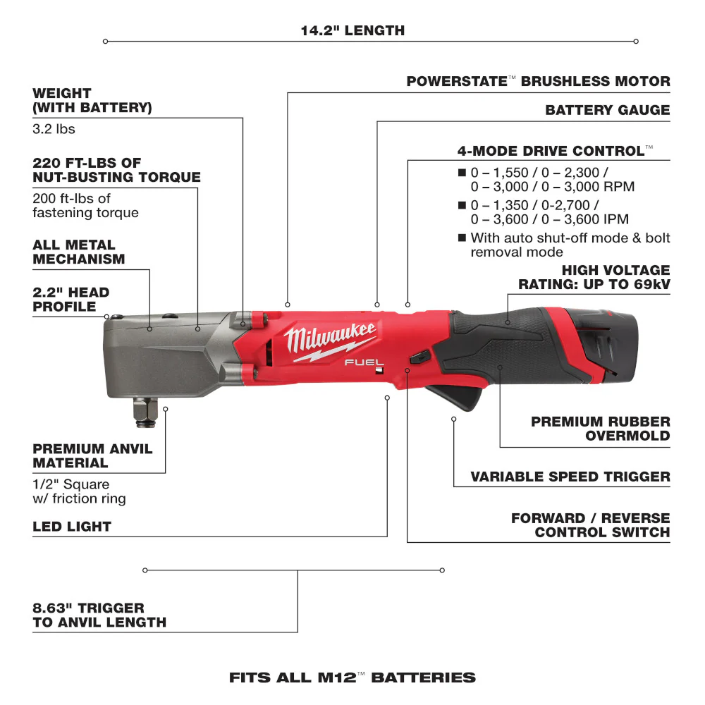 Milwaukee M12 FUEL 1/2" Right Angle Impact Wrench Kit - Image 8