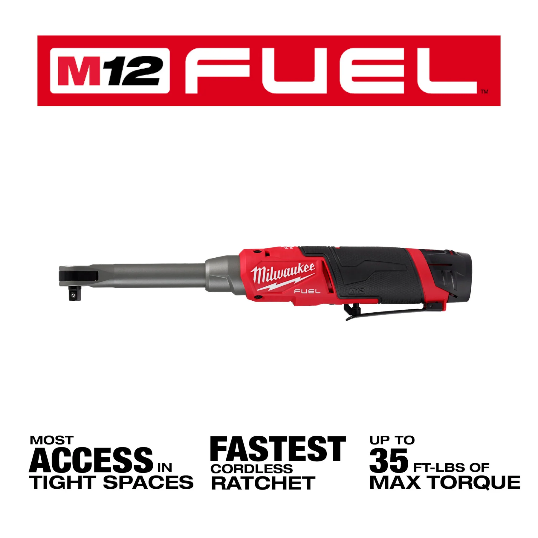 Milwaukee M12 FUEL™ 3/8" Extended Reach High Speed Ratchet Kit - Image 6