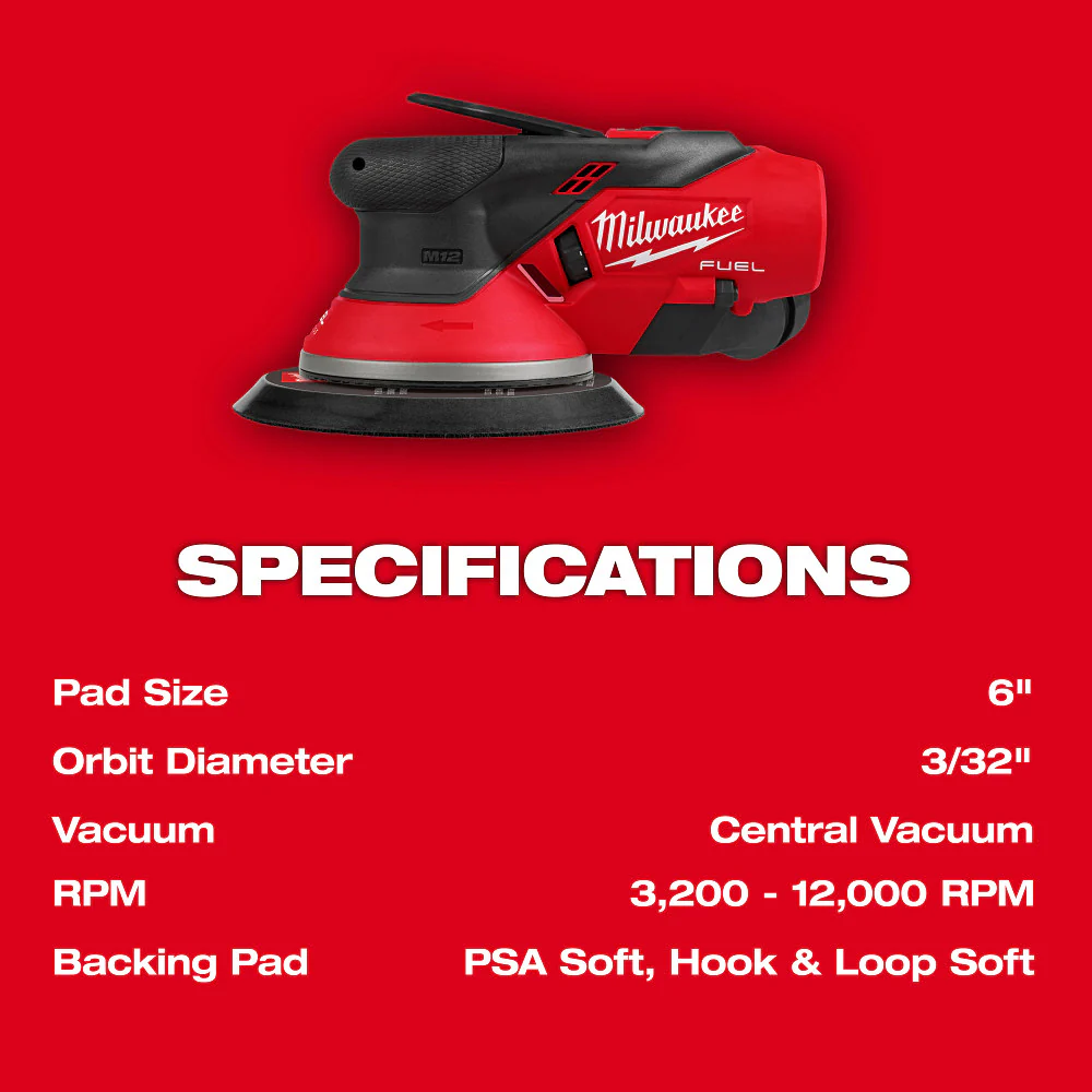 Milwaukee M12 FUEL™ 6" Random Orbital Sander - Tool Only(3/32") - Image 5